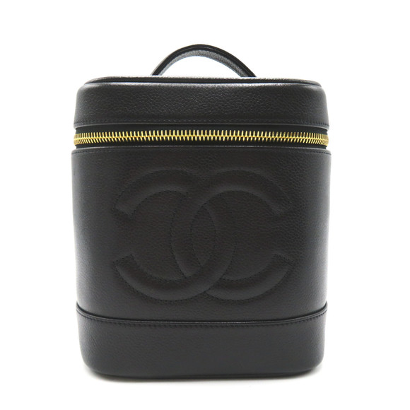 Chanel Calf Bag Black Vertical Handbag Grained Caviar Vanity Skin - Picture 2 of 10